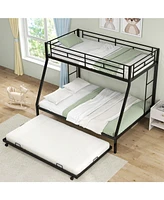 Modern Bunk Bed Frame with Pull-Out Trundle for Guest Rooms and Extra Sleeping Space