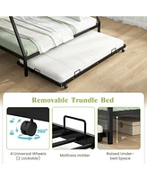 Modern Bunk Bed Frame with Pull-Out Trundle for Guest Rooms and Extra Sleeping Space