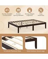 Wood Bed Frame with Wooden Slats Support and Rubber Legs