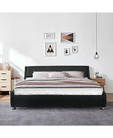 Faux Leather Upholstered Platform Bed Adjustable Headboard