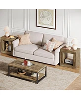 Tribesigns End Table with Storage, Farmhouse Small Accent Table with Open Shelf (Brown, 2PCS)