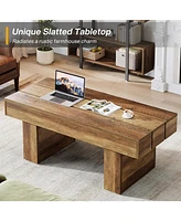 Tribesigns Rectangle Coffee Table, 47.24" Farmhouse Center Table with Slat Tabletop & Thick Base, Rustic Wooden Cocktail Tea Table for Living Room Apa