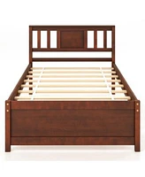 Wooden Platform Bed With Headboard Slat Support