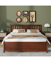 Wooden Platform Bed with Headboard and Slat Support