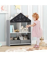 Playhouse Kids Bookshelf with Chalkboard and Whiteboard for Fun Interactive Storage Learning