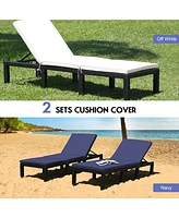 2PCS Patio Rattan Lounge Chair Chaise Recliner Adjust