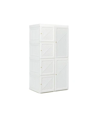 Foldable Armoire Wardrobe Closet with 8 Cubby Storage for Compact and Organized Clothing Storage