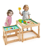 Wooden Sand and Water Tables with Protective Cover for Kids-Natural