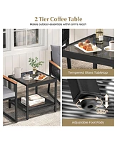 Gymax 3 Pcs Patio Furniture Set Pe Rattan Wicker Chairs w/ 2 Tier Coffee Table Soft Back