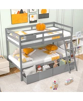 Durable Wooden Bunk Bed Frame with Built-In Storage Drawers and Ladder for Small Bedrooms