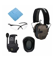 Walkers Razor Slim Electronic Muff (Flat Dark Earth) Bundle with Walkie Talkie Gel Filled Earpad and Glasses