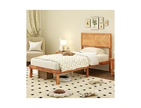 Bed Frame with Built-In Headboard and Storage Compartments