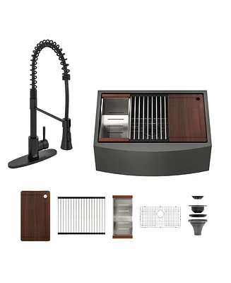 Stainless Steel Kitchen Sink and Kitchen Faucet Set with Cutting Board, Roller Blind, Drain Basket, Drain Grid and Drainer