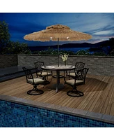 ft. Outdoor Double Layer Hawaiian Style Market Umbrella in Brown with Base and 32-Light Beads