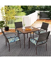 5 Pcs Patio Dining Set with Wood-Plastic Tabletop & Umbrella Hole for Backyard