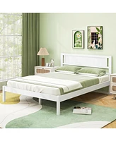 Wood Bed Frame with Headboard and Wooden Slats Support