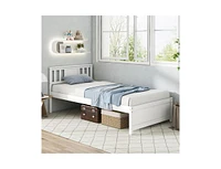 Wooden Platform Bed with Headboard Wood Slat Support