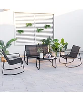 Gymax 8 Pcs Rocking Bistro Set Patio Furniture Set w/ Loveseat Rocking Chairs & Coffee Table