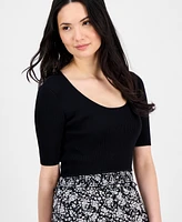 T Tahari Women's Scoop-Neck Mixed Media Dress