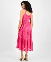 Robbie Bee Petite Lace-Trim Sleeveless Tiered Maxi Dress