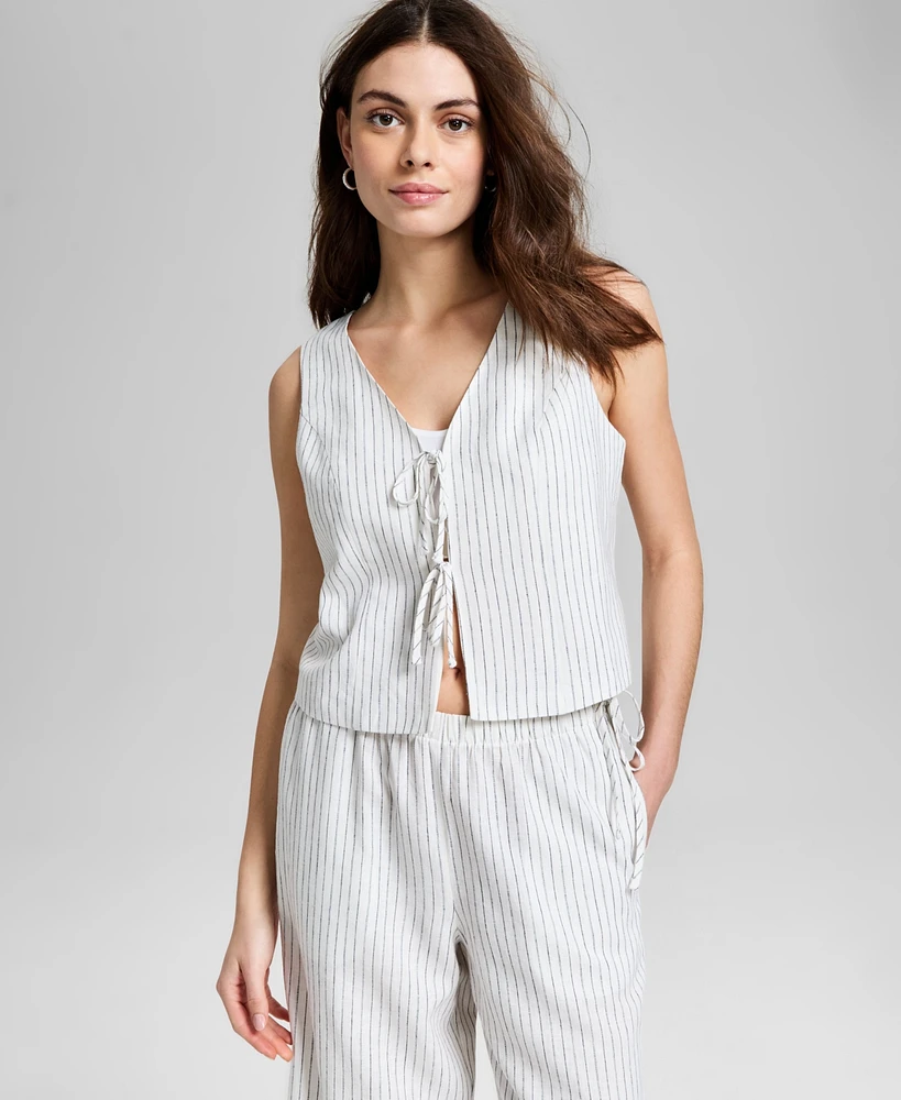 And Now This Women's Striped Tie-Front Vest, Regular & Petites, Exclusively at Macy's