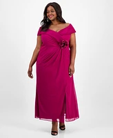 Alex Evenings Plus Rosette-Trim Slit-Front A-Line Dress