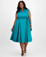 Alex Evenings Plus V-Neck Sleeveless Taffeta Dress