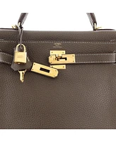 Pre-Owned HERMES Kelly 28 Handbag Grey Clemence with Gold Hardware