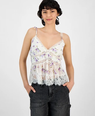 And Now This Women's Lace-Trim Floral Print Sleeveless Top, Exclusively at Macy's