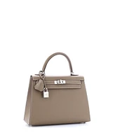 Pre-Owned HERMES Kelly 25 Handbag Grey Epsom with Palladium Hardware