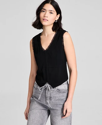 And Now This Women's Lace-Trim V-Neck Woven Vest, Regular & Petites, Exclusively at Macy's
