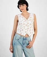 And Now This Petite Floral-Print Lace-Trimmed V-Neck Woven Vest, Exclusively at Macy's