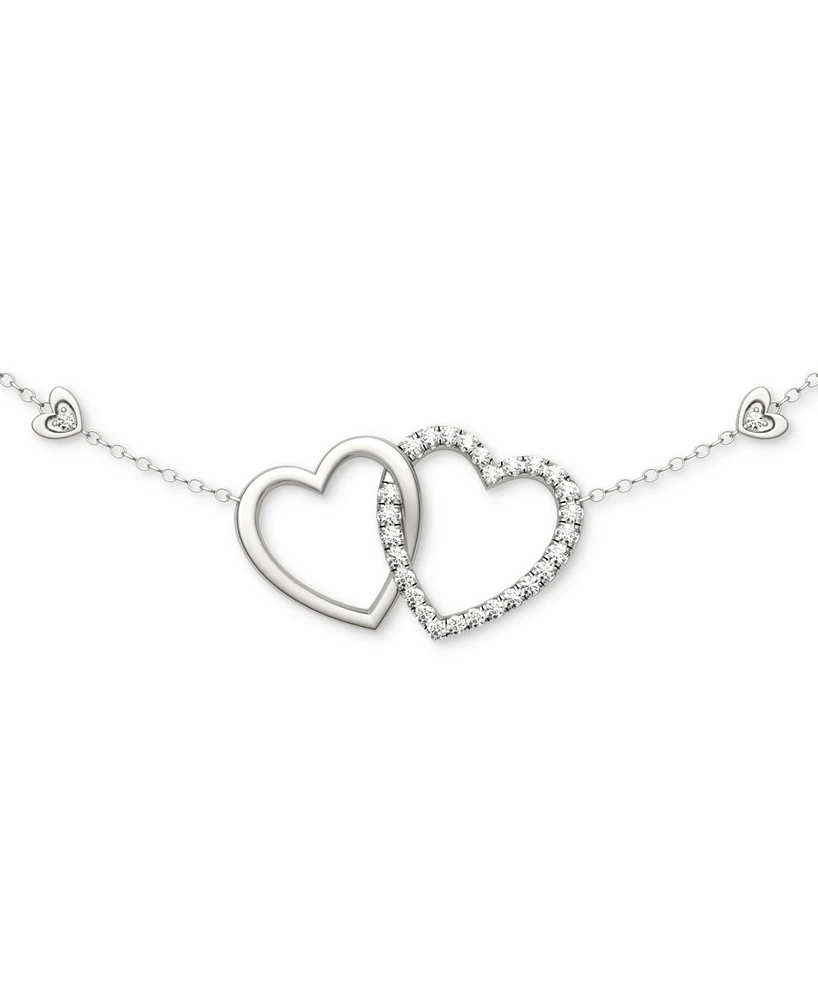 Charles & Colvard Moissanite Linked Hearts Pendant Necklace (3/8 ct. t.w.) in Sterling Silver, 18"