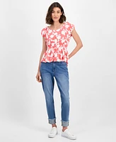 Tommy Hilfiger Women's Riviera Floral Bubble-Sleeve Peplum Top