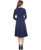 London Times Women's Crewneck 3/4-Sleeve Fit & Flare Dress