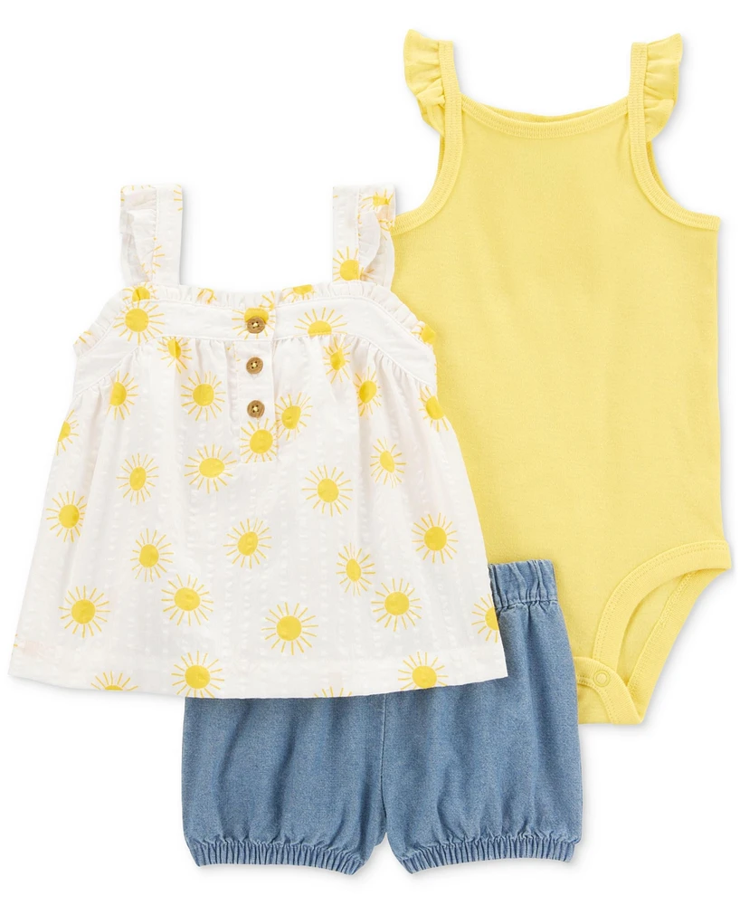 Carter's Baby Girls Flutter-Strap Bodysuit, Seersucker Top & Shorts, 3 Piece Set