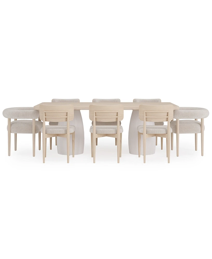 Lunare 9-Pc. Dining Set (Rectangular Table, 6 Curved Chairs & 2 Rolled Back Chairs)