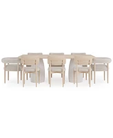 Lunare 9-Pc. Dining Set (Rectangular Table, 6 Curved Chairs & 2 Rolled Back Chairs)