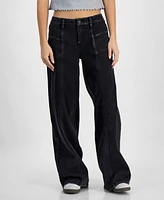 Madden Girl Juniors' Seam-Front High-Rise Wide-Leg Jeans