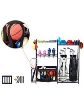 Heavy-Duty Garage Sports Equipment Organizer with Baskets and Hooks