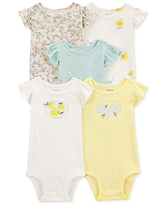 Carter's Baby Girls Cotton Short-Sleeve Lemon Bodysuits, Pack of 5