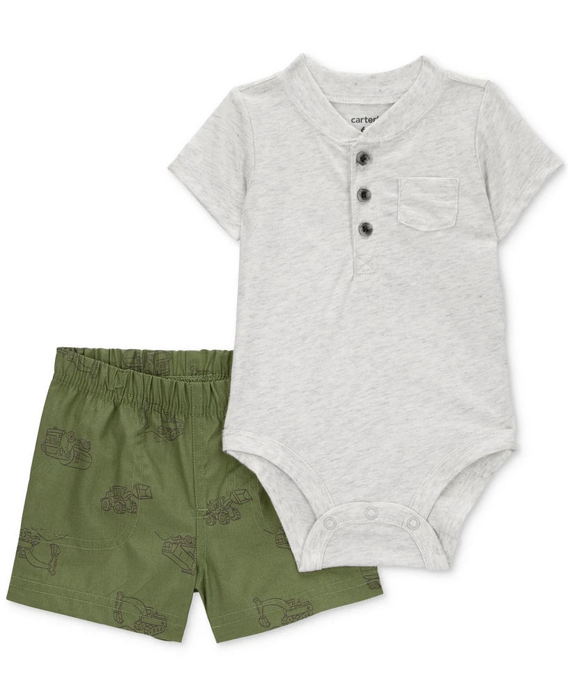 Carter's Baby Boys Cotton Henley Bodysuit & Shorts, 2 Piece Set