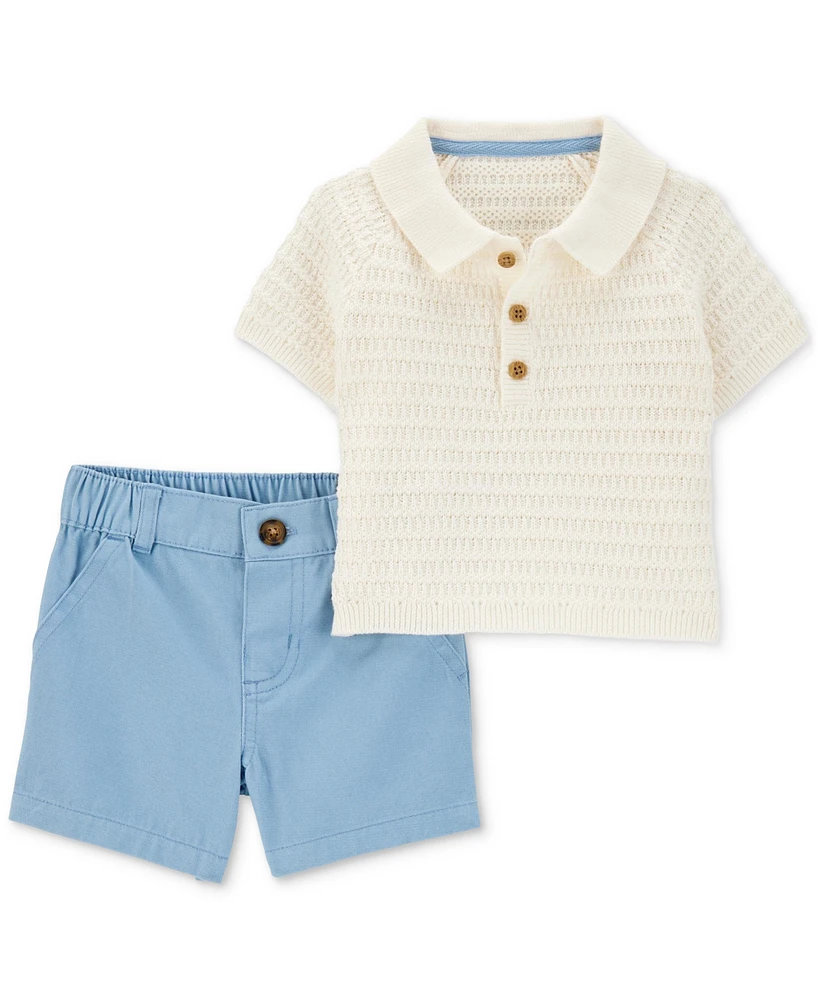 Carter's Baby Boys 2-Pc. Polo Sweater & Shorts Set