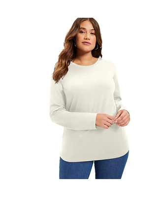 June + Vie Women's Plus Long-Sleeve Crewneck One Only Tee