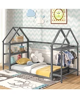 Montessori Floor House Bed with Detachable Storage Shelves