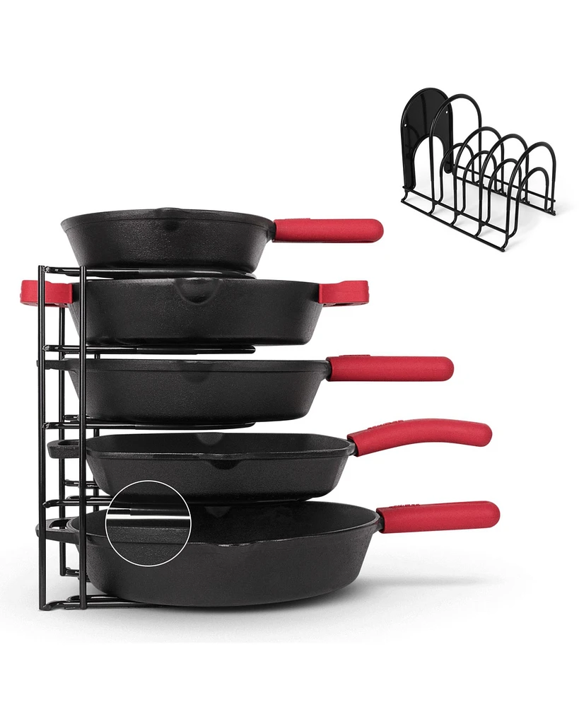 Cuisinel Pan Organizer - Silicone-Coated Non-Slip 12" Heavy Duty Skillet Rack - Kitchen Counter/Cabinet Organization Storage