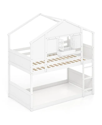 Bunk Bed for Kids with Roof and Lockable Window