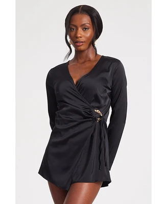 Quiz Women's Satin Wrap Buckle Romper