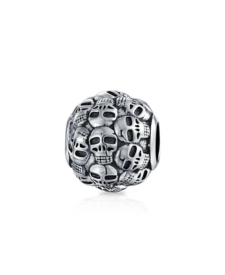 Bling Jewelry Round Barrel Skeleton Skulls Charm Bead Sterling Silver for European Bracelet