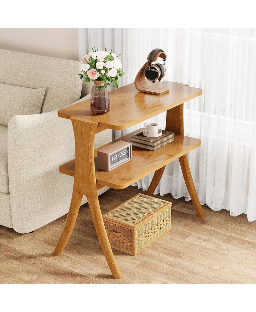 Tribesigns Narrow Side Table for Living Room, Farmhouse End with 2-Tier Storage Shelf and Solid Wood Legs